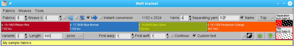 1 GENERAL SETTINGS General settings in the Weft blanket editor aree In the Fabrics feld, enter the number of fabrics, that you want to use for weft blanket creation.