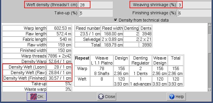 4.2 WEFT DENSITY OF THE RAW (GRAY) FABRIC The Weaving shrinkage variable determines the Density in the Raw fabric.
