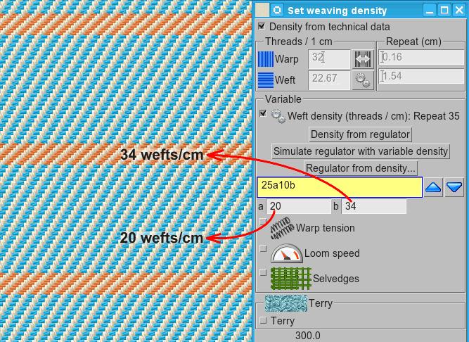 As you draw it, the parametric density pattern is updated in the Set weaving density window.