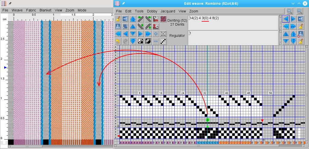 User Guide To get a proper fabric simulation of fabric with empty dents, you need to set technical data (Threads in fabric width, Reed width, Finished width, Denting, Weft density) in the Calculation