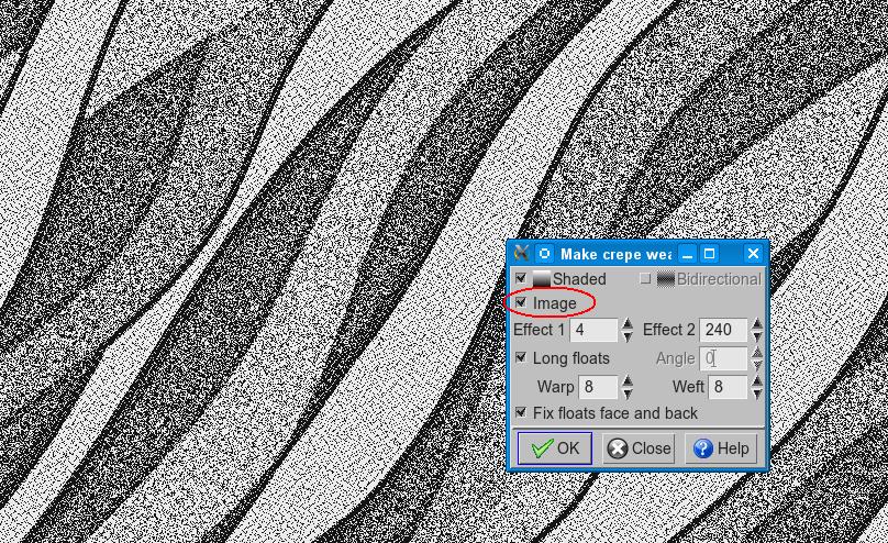 Then load the image into Jacquard conversion window (Weave > Jacquard conversion). Click the OK button, and program creates crepe weave based on the image.