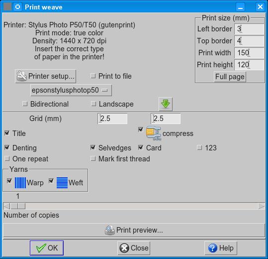 You can display these reports in black and white or in color; press Shift+c to switch color display on or of. 5.13 PRINTING THE WEAVE To print a weave, choose File > Print weave.