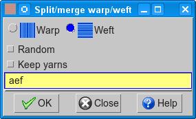 Choose Tools > Split/merge warp/weft from menu in the Edit warp and weft pattern window.