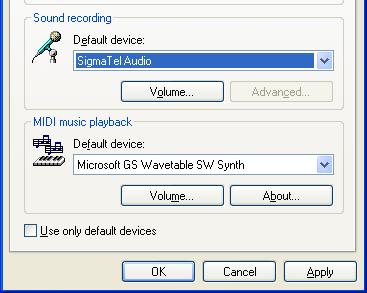 y Return to the [Audio] tab in Sounds and Audio Device Properties.