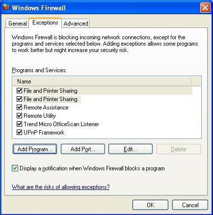w Click y Returns to Windows Firewall on the [Exceptions] tab.