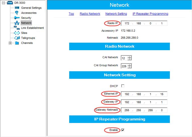 Configuring MOTOTRBO Equipment 4.1.2 Network In the left pane, select Network.