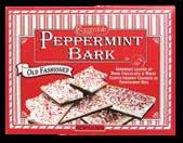 dark chocolate and white confection are sprinkled with pieces of cool peppermint