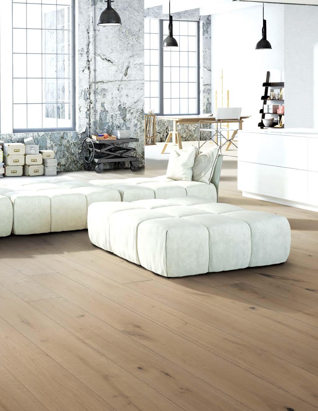 Naturally distressed planks are rich in character by highlighting accented knots and hand-hewn textures.