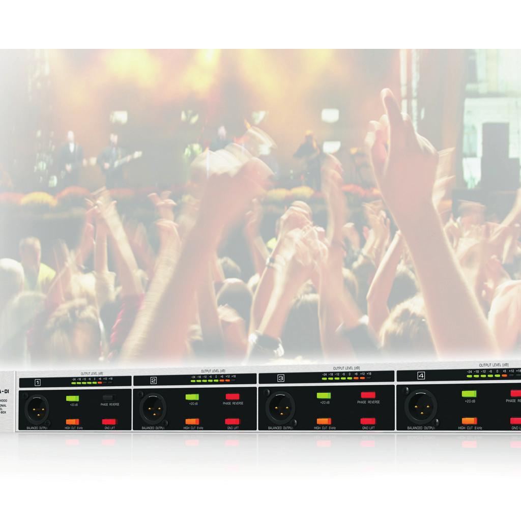 Professional and multi-purpose 4-channel direct injection box for stage and studio applications Provides impedance and signal matching for the direct connection of instruments to mixers and