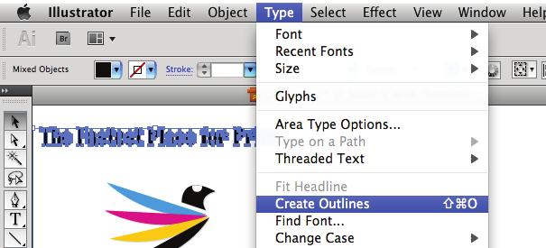 From the Select menu, choose All. (See Figure 3) From the Type menu, choose Create Outlines.