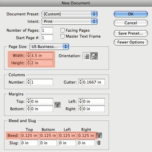Document window appears, (See Figure 2) Set the Width & Height of your artwork to the final size of the product you are creating. You can refer to this table for a quick list of product dimensions.