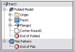 10. In the browser, double-click the Folded Model to return to the sheet metal environment. The flat pattern element in the browser is grayed out. 11.