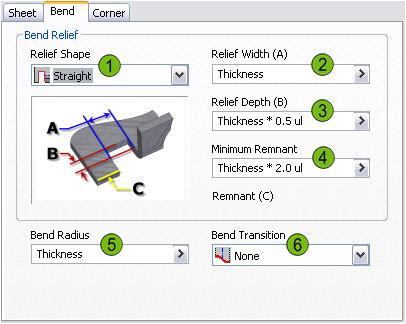 Sheet Metal Styles Dialog Box Bend Tab The following options are available in the Sheet Metal Styles dialog box, Bend tab: Relief Shape Select a relief shape that is created for all features that