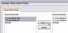 Process: Copying Sheet Metal Styles into an Active Part The following steps outline the process of copying a sheet metal style from another part file into the active part. 1.