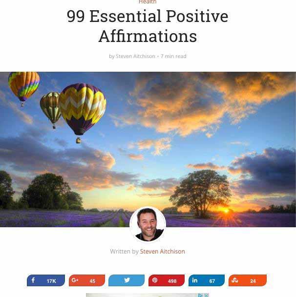 Direct links to a special offer are peppered throughout the blog post. When someone clicks on one of the links, a pop-up will appear that will let them download a free MP3 for positive affirmations.