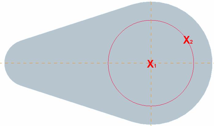 64. Position the cursor at the intersection of the two default reference lines and left-click (X 1 ) to position the centre of the circle. 65.