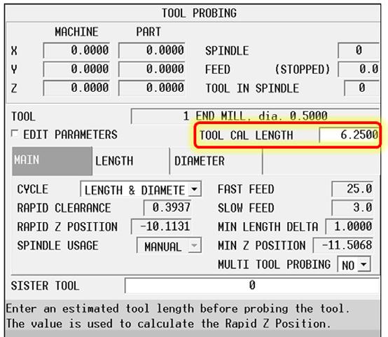 Tool Touch - Off (With Tool Touch Probe) Step 2 - Probe the Tool 1. Press INPUT on control panel 2. Select TOOL REVIEW softkey 3.