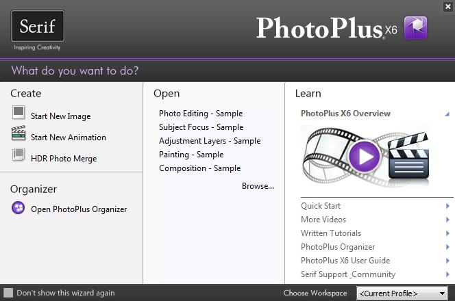 Getting Started 9 Startup Wizard Once PhotoPlus has been installed, you're ready to start!