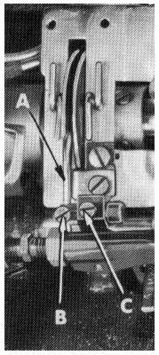 3), then, while holding presser foot down on the throat plate surface, pry up presserbar connectionand guide(h) with ascrewdriver to obtain the /6 inch setting and retighten screws. THREADING Fig.