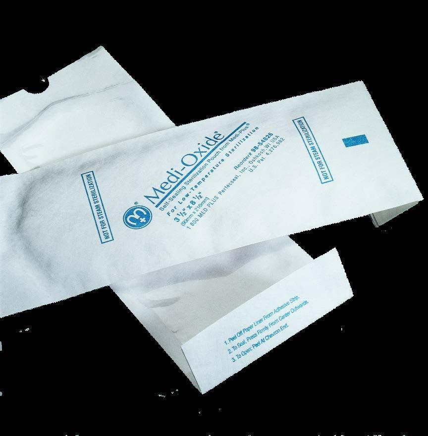 Medi-Oxide Self Seal Pouches Medi-Oxide sterilization pouches made with DuPont Tyvek material are indicated for low temperature sterilization methods such as hydrogen peroxide gas plasma, ethylene