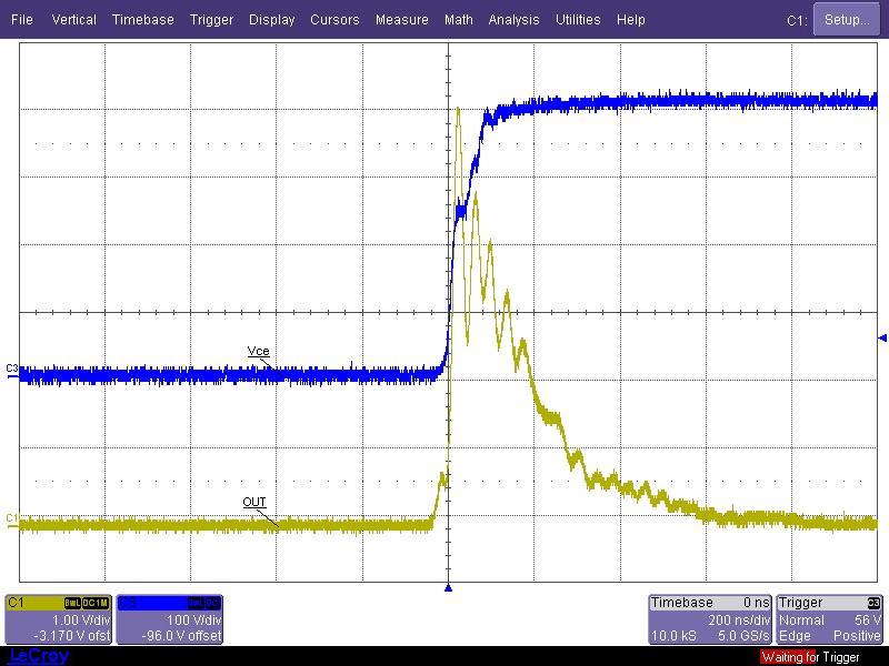 Active Miller clamp AN2123 The right-hand waveform shows the results of the test in the same conditions but without any additional capacitors and with the active Miller clamp. Figure 9.