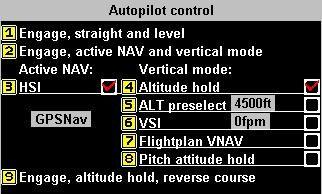 Using the autopilot The autopilot can be engaged in various modes and these can be transitioned between. The following text assumes that both bank and pitch servos are fitted.