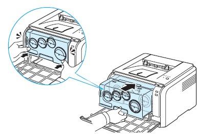 ATENŢIE: In cazul în care capacul din faţă nu este închis cirect, imprimanta nu va funcţiona. 9. Conectaţi cablul de alimentare şi porniţi imprimanta.