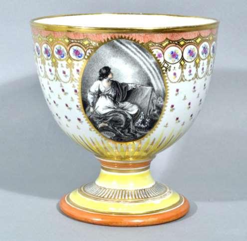 A Large English Porcelain Goblet, Attributed to Chamberlain s Worcester, Grisaille Painting by Humphrey Chamberlain, Circa 1800-1815. Height: 7 inches.