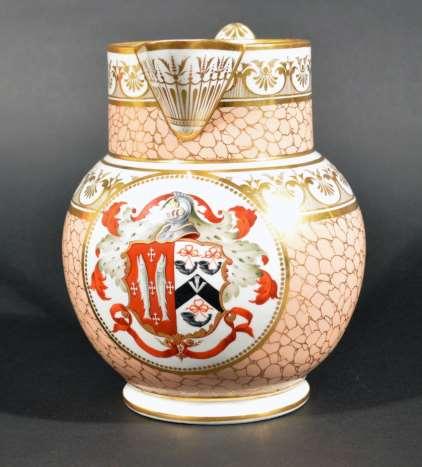 A Large Chamberlain sworcester Porcelain Armorial Jug, The Marital Arms of Lucy and Forster, Circa 1810-20. Dimensions: Height 8 1/2 inches.