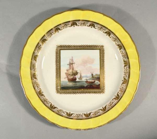 Two Derby Porcelain Plates Decorated with Maritime Subjects, Above-A Calm On Cover- Weighing