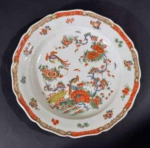 A Set of Six First Period Worcester Porcelain Dinner Plates Decorated in the Phoenix Pattern, Circa 1765-70.