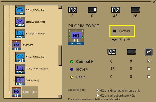 Right-click on the PILGREM Brigade HQ unit. Now left-click on the Open HQ supply window.