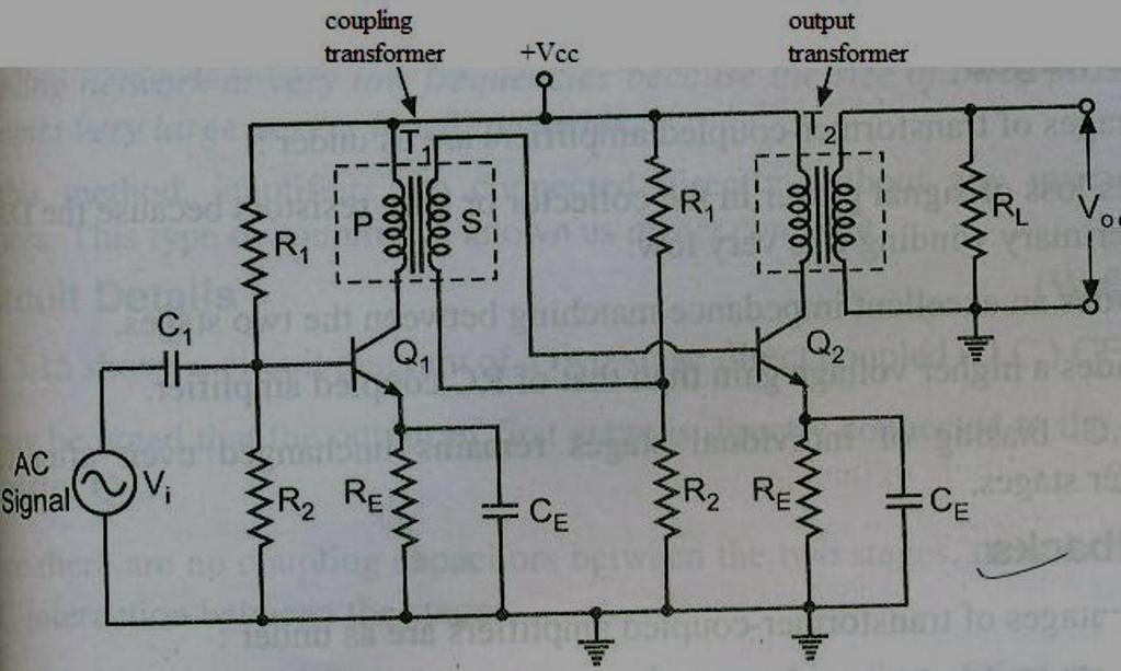 f. Draw the neat diagram of two stage transformer coupled amplifier. Give its two advantages. Ans f.