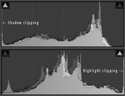 If a certain portion of the histogram is touching either edge, it will indicate loss of detail, also called