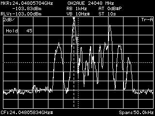 K Band Transponder Passband Transponder Passband is 50 KHz Center Frecuency (MB) is 24.048.075 MHz K band reception at OH2AUE.