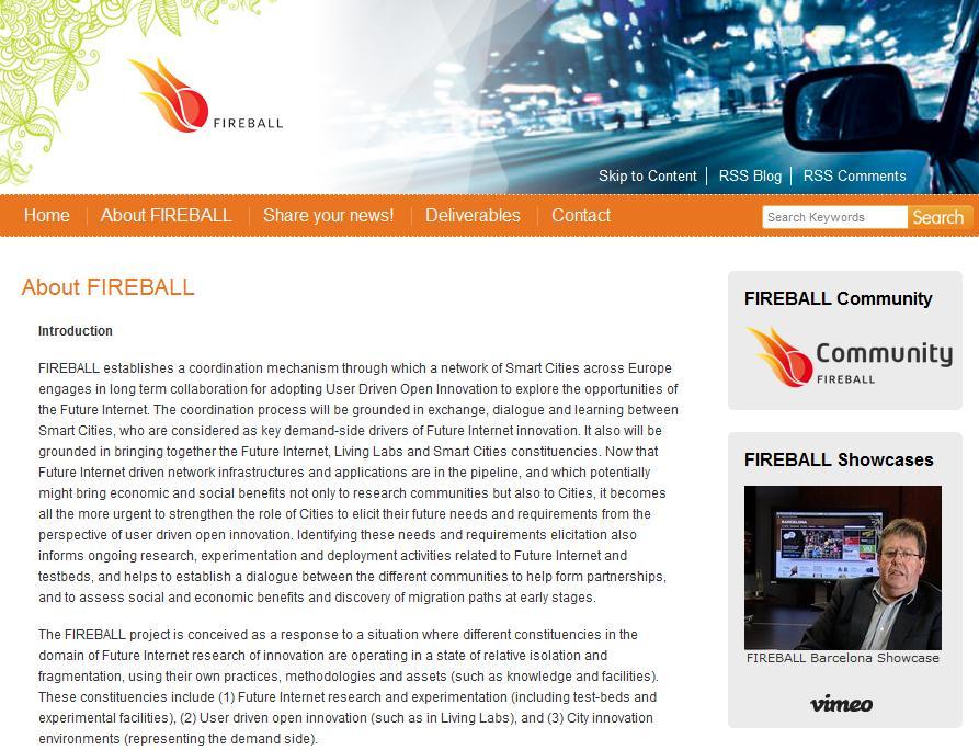 FIREBALL, a FP7 ICT project Connecting smart city, open innovation, and future Internet communities Why collaboration of