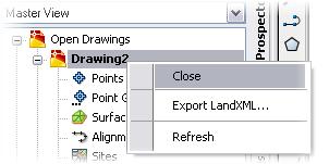 Right-click the new drawing name and click Close.