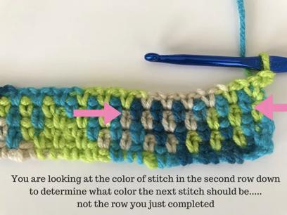 loops. I like to go along and pull the two loops of the single crochet together before I start the moss stitch on the second row.