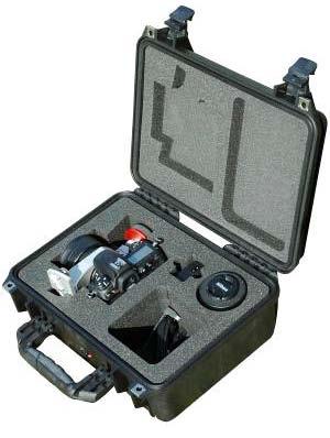 Carrying Cases Scanner Carrying Case SMALL Part-No. 02Z05-01-030-00 with 4 hinged handgrips and wheels, splash-proof, foam lined to fit shape of and cables. Dimensions: 560 x 455 x 265 mm.