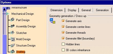 One Step Dimensioning Options Dimension Generation options are set on the Generation Tab within the drafting options.