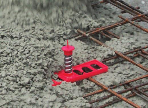The threaded sleeve with marking plugs guarantees, that the anchoring point after concreting and smoothing the concrete surface is easy to discover again.