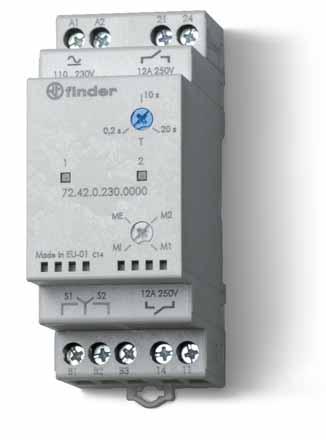 Features Priority change relay Special relay for alternating loads, for applications with pumps, compressors, air conditioning or refrigeration units 2 independent NO output, 12 A 4 functions 2