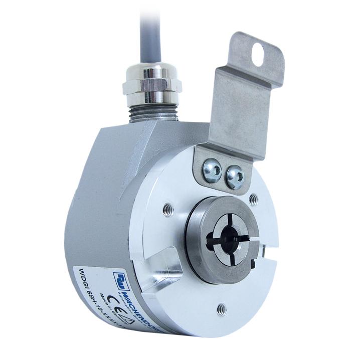 Encoder WDGI H Rugged industrial standard encoder Housing cap die cast aluminum, with particularly ecofriendly powder coating Up to 000 PPR by use of high grad electronics ThruBore High protection