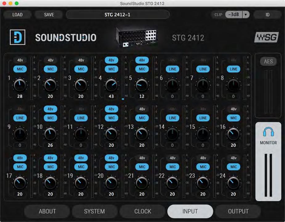 Input Tab STG-2412 has 26 inputs: 24 analogue and 2 digital. Use the Input tab to control Input I/O parameters.