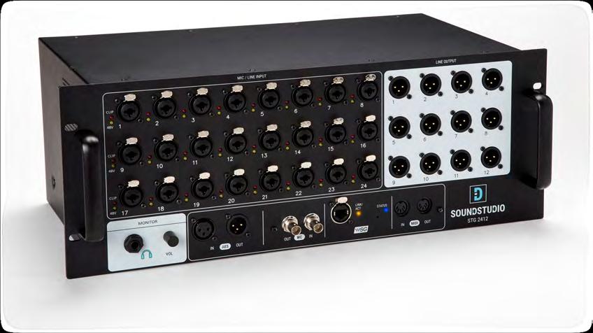 Product Overview SoundStudio STG-2412 is a rugged stage box with 24 analog inputs and12 line outputs. It s designed for both stage and studio applications.