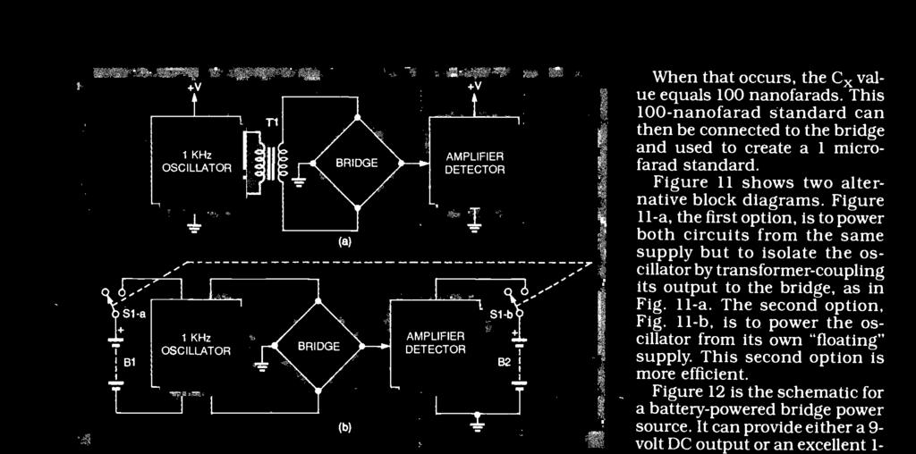 11 -b, is to power the oscillator from its own "floating" supply. This second option is more efficient. Figure 12 is the schematic for a battery- powered bridge power source.