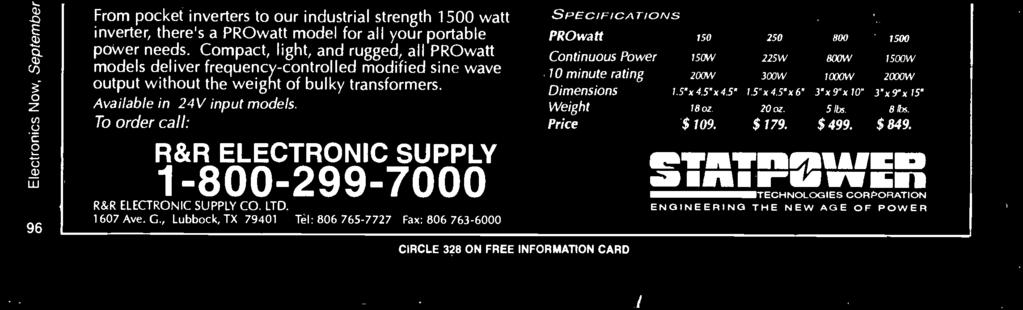 To order call: R &R ELECTRONIC SUPPLY 1-800 -299-7000 R &R ELECTRONIC SUPPLY CO. LTD. 1607 Ave. G.