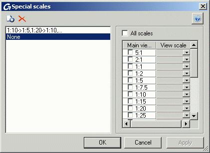 The list of alternative scales can be modified. Button Function Add a new alternative scale. A copy of the selected scale is added to the list.