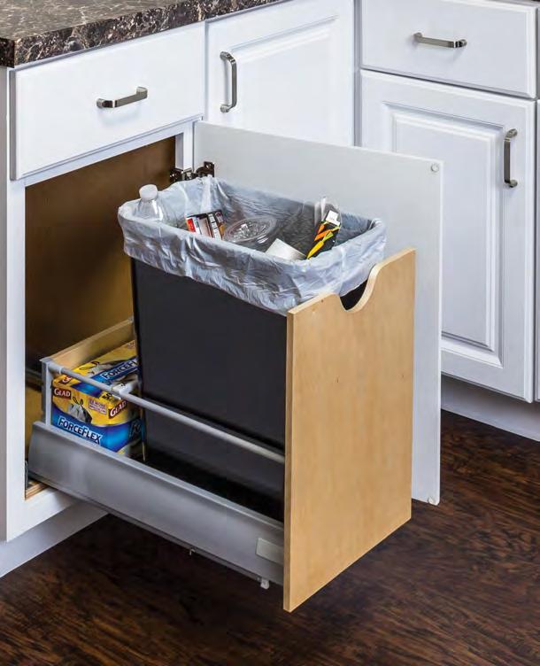Cabinet Waste Container Solutions: Wood & Metal Bottom Mount Assembled in the EASY TO INSTALL IN EXISTING CABINETS Designed for cabinets with 15 (single) or 18 (double)