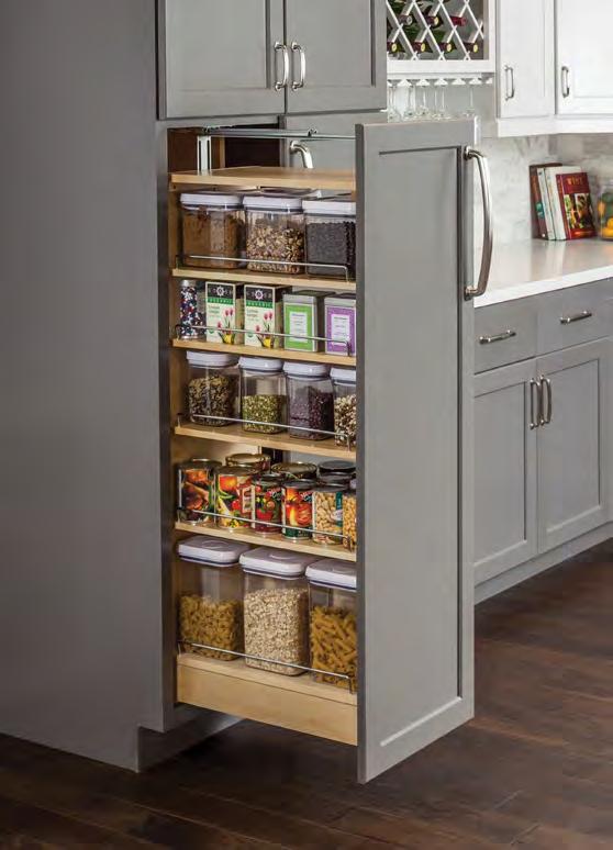 Pantry : Wood Pullout Cabinet EASY TO INSTALL IN EXISTING CABINETS Solid white birch plywood construction with clear UV Finish Top shelf and bottom 2 shelves are fixed 2 adjustable middle shelves